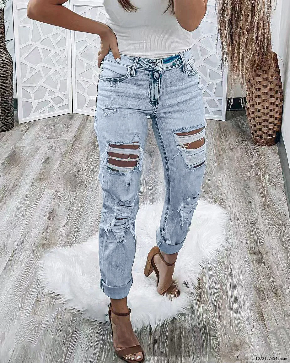 

Ripped Jeans For Women High Waisted Baggy Boyfriend Pants Y2k Teen Girls Straight Leg Vintage Denim Trousers Fashion Jeans