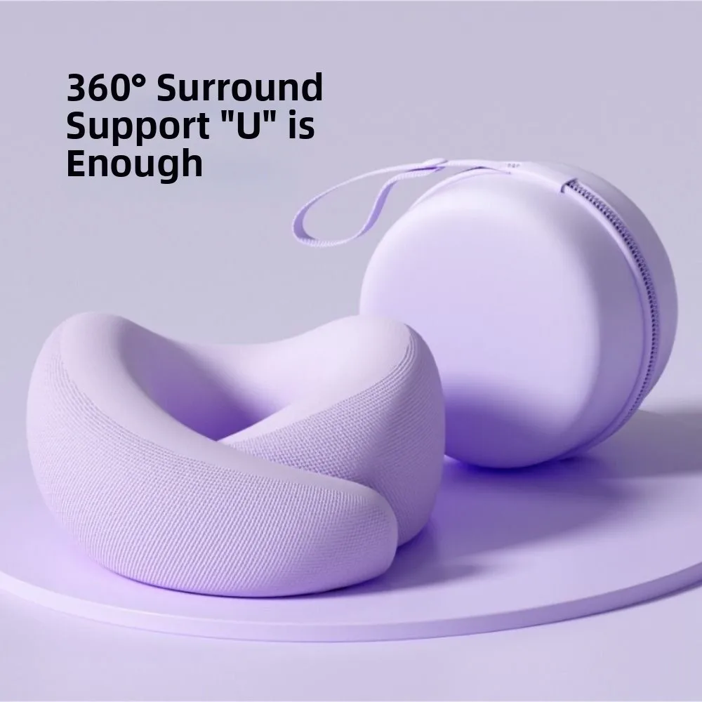 Slow Rebound U-shaped Neck Pillow Foldable Non-Deformed Hooded Neckrest Pad Durable with Storage Box Cervical Support Pillow