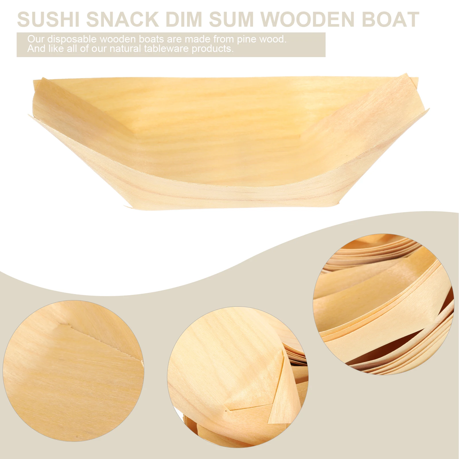 

50 pcs Wooden Boat Tray for Sushi Snacks Food Display Disposable Platters Ideal Parties Picnics Weddings Catering Events