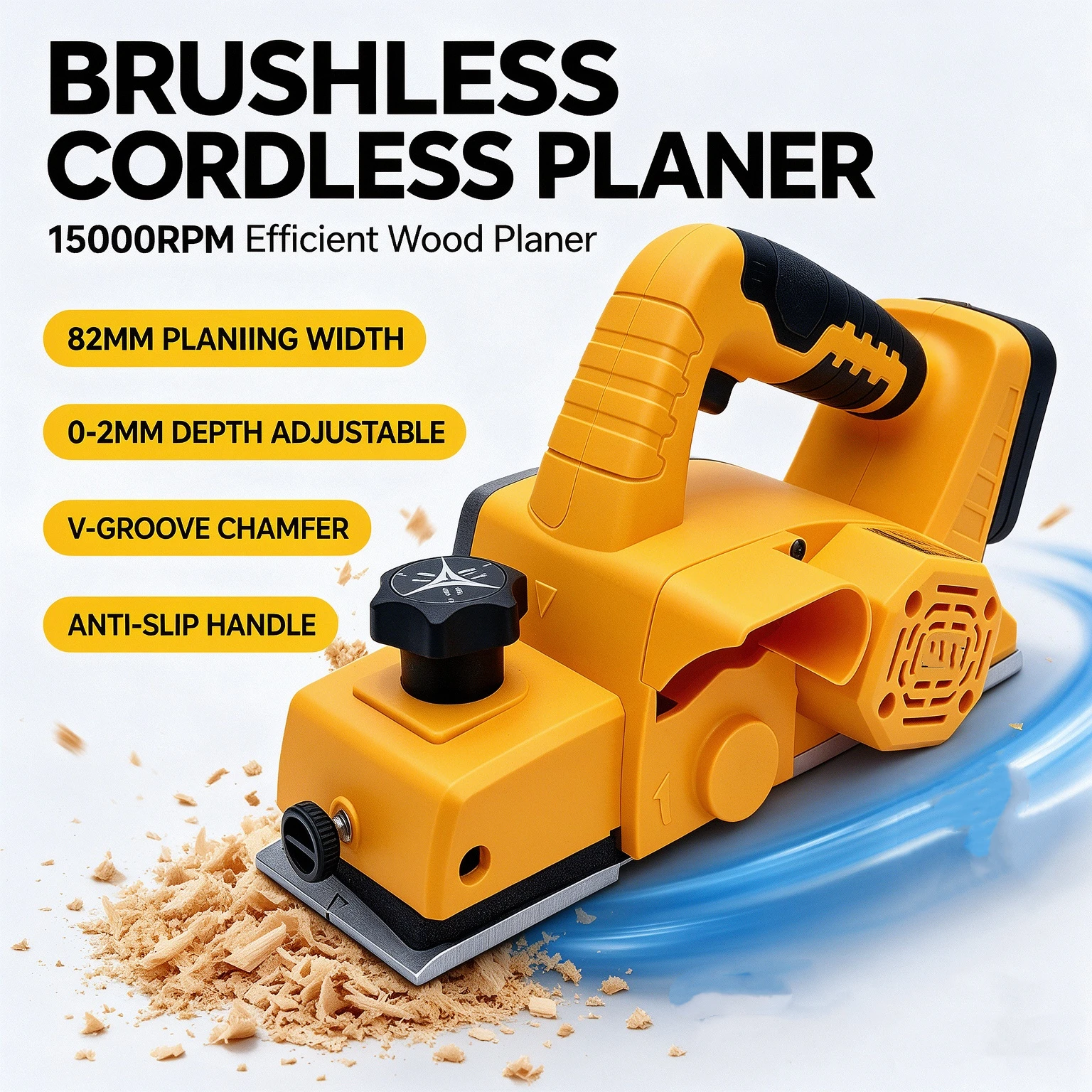 Brushless Electric Planer 15000RPM Cordless Hand Wood Planer Chamfer DIY Woodworking Tool Compatible 20V Lithium Battery