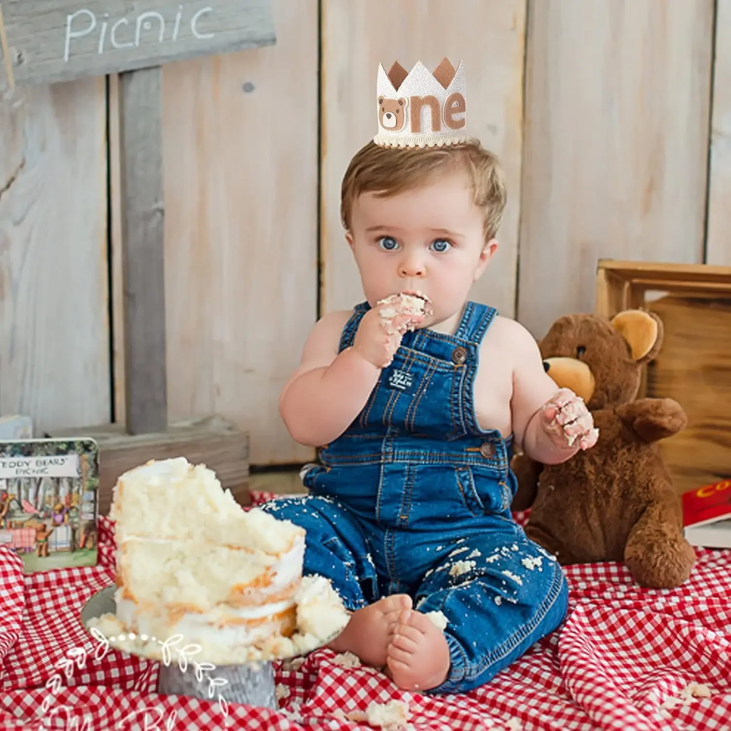 Little Bear 1st Birthday Hat Crown One Birthday Party Decoration Kids Boy Girl Baby Shower Party Supplies Photo Venue Layout