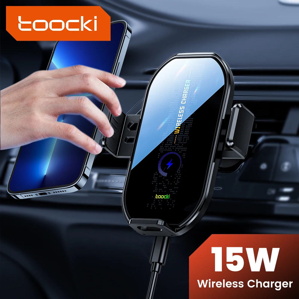 Toocki Car Phone Holder 15w Wireless Fast Charging Universal Cellphones Bracket Fully Automatic Intelligence Open/Closing Stand