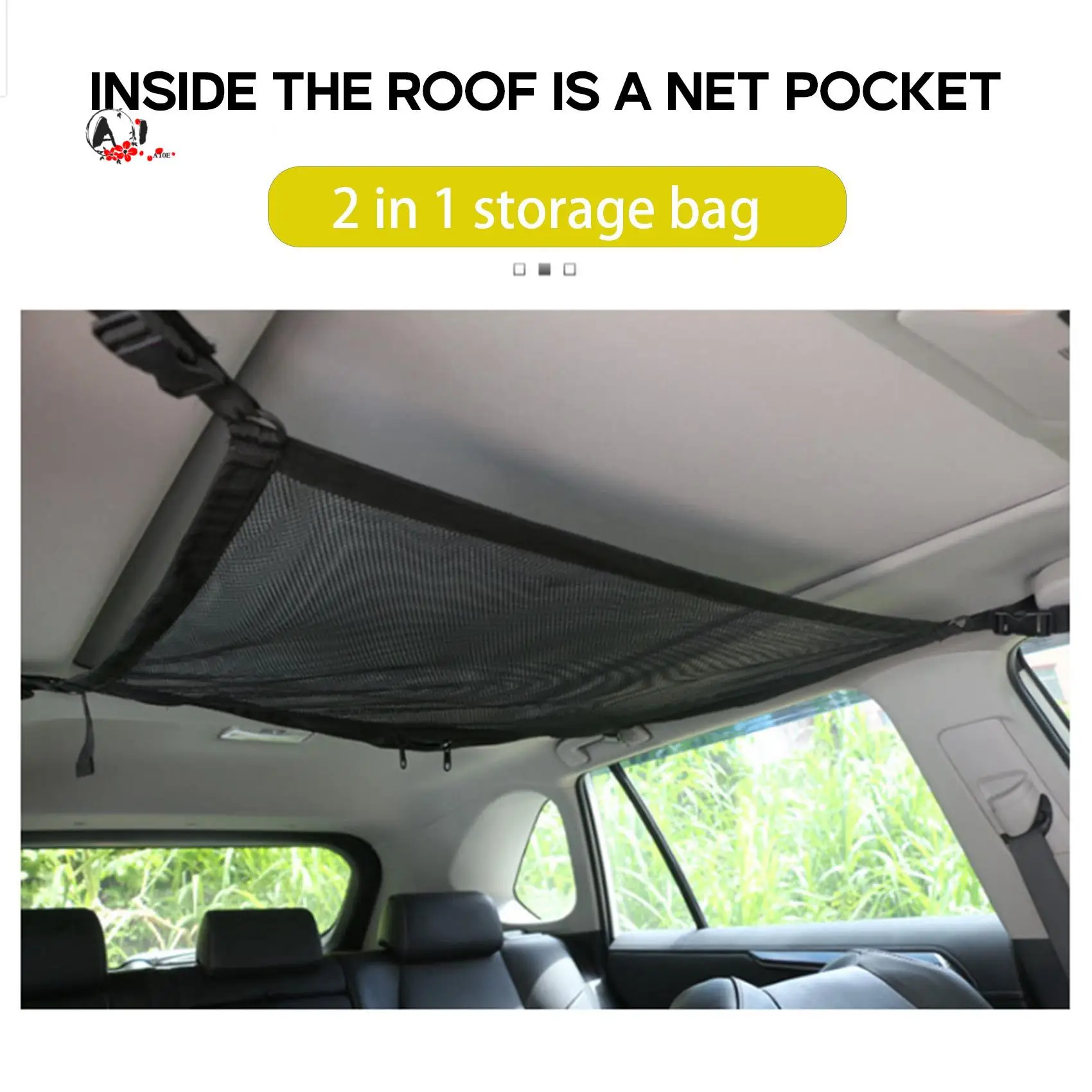 

A10E-Car Ceiling Storage Net Pocket Roof Interior Cargo Net Bag Car Trunk Storage Pouch Sundries Storage Organizer Black