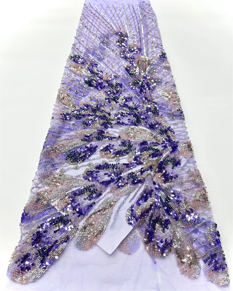 

High African Heavy Beaded Lace Lace High Quality Nigerian Sequins Mesh Lace French Tulle Fabric for Sewing Party Dresses