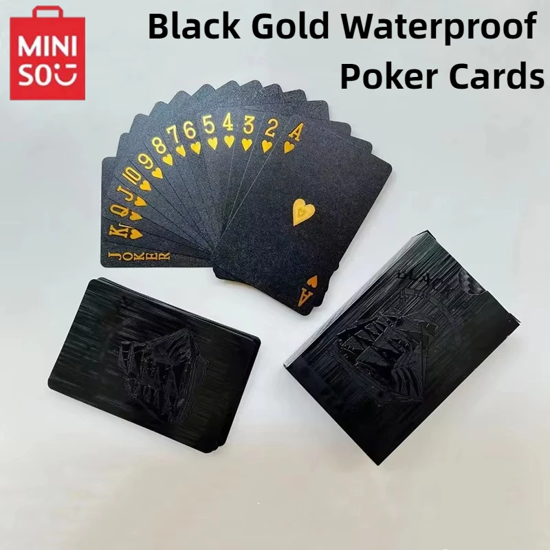 

Игральные карты MINISO, ПВХ, чистый черный, золотой, серебряный, моющийся, роскошный, водонепроницаемый, фольга, рекламные пластиковые игральные карты, модель богини