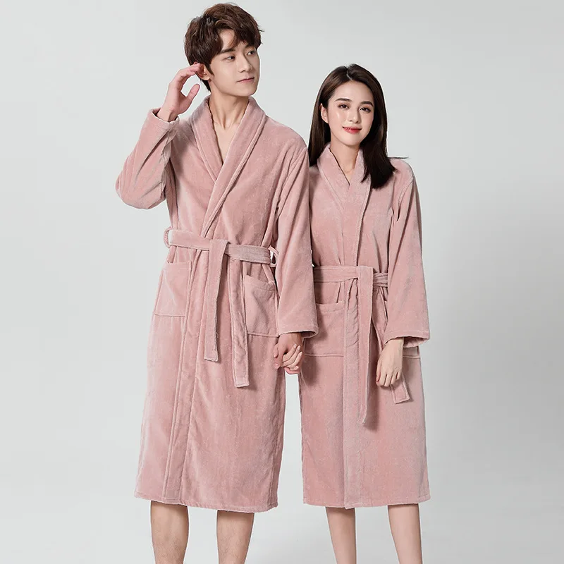 100% Cotton Couples Long Thick Absorbent Terry Bath Robe Kimono Men Towel Bathrobe Sleepwear Women Hotel Gown Robes