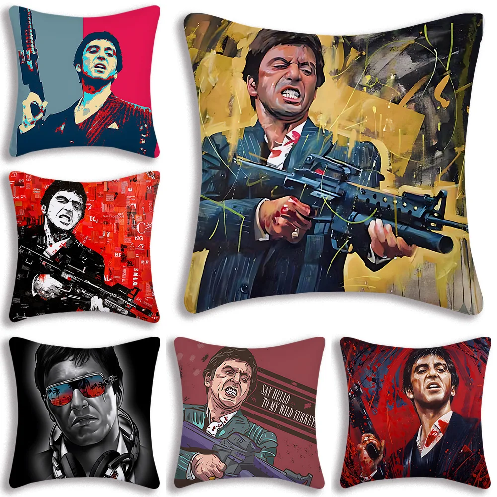 S-Scarface Movie Pillow Covers Cartoon Sofa Decorative Home Double-sided Printing Short Plush Cute Cushion Cover