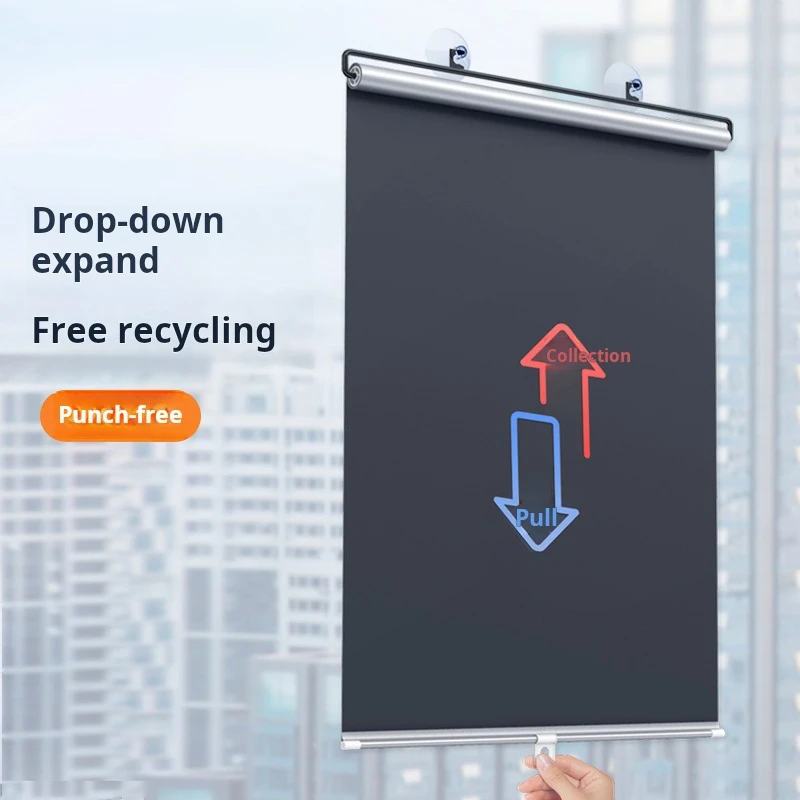 ستائر دوارة لاسلكية قابلة للسحب مع 3 قطعة أكواب شفط من التيتانيوم فضي/أخضر ستارة تعتيم كاملة بدون حفر