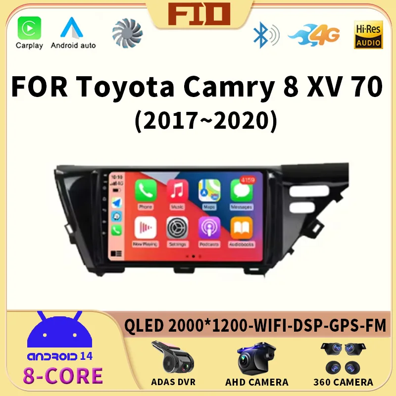 

Android 14 Auto Carplay For Toyota Camry 8 XV 70 2017 - 2020 Car Radio Multimedia Video Player Navigation GPS WIFI+4G