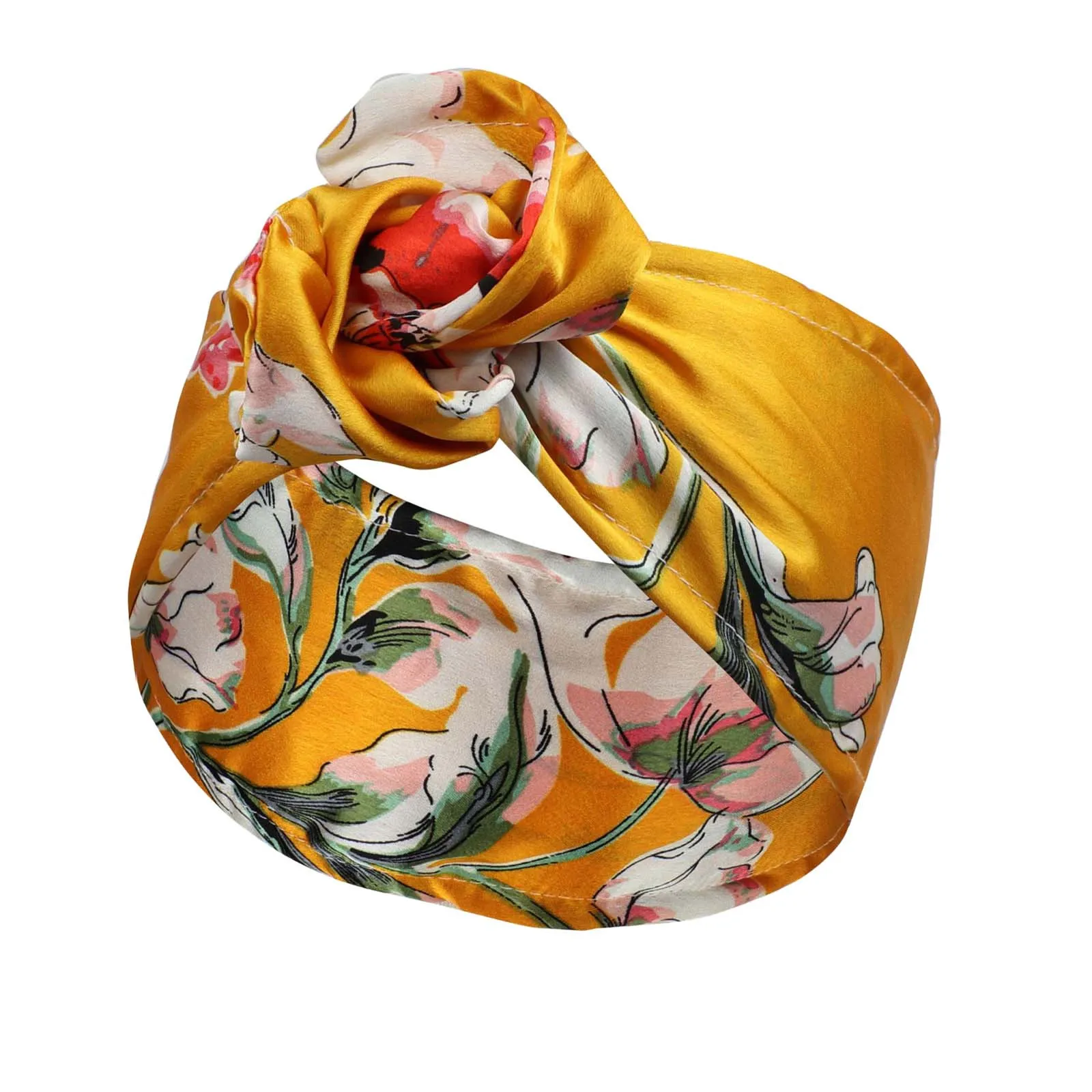 Twist Hairband Satin Silk Scarf Wire Headband Boho Prints Ribbon Scrunchie Flower Vintage Bandana Turban Wrap Hair Accessories