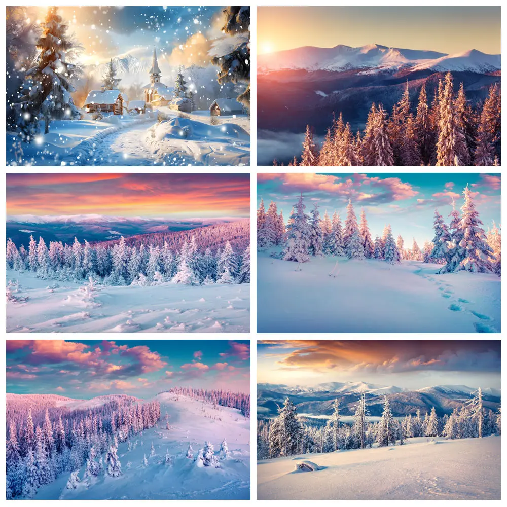 

Dreamy Winter Forest Backdrop For Photography Wonderland Mountain Forest Snow Natural Scenic Background Decor Photo Studio Props