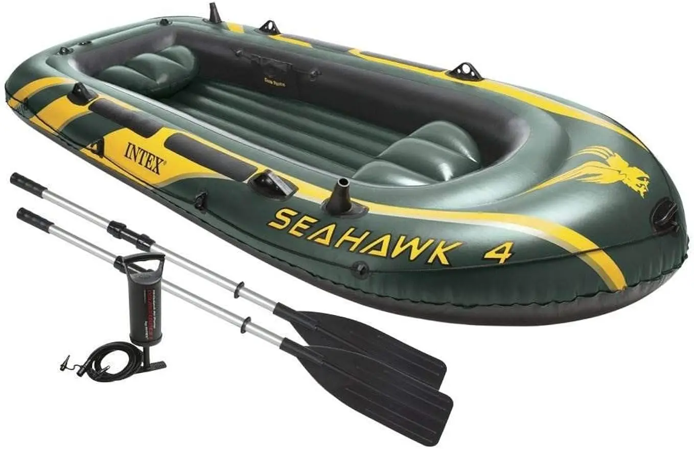 

INTEX Seahawk Inflatable Boat Series: Includes Deluxe Aluminum Oars and High-Output Pump – SuperStrong PVC – Fishing Rod Holders