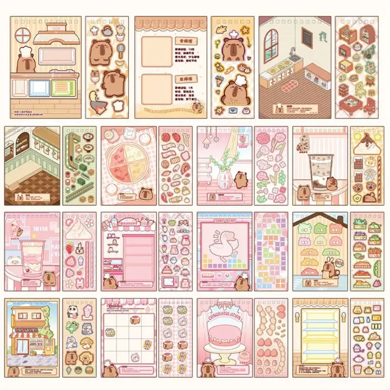 New Cartoon Capybara Sticker Handmade Education Toy Sticker Book DIY Accessories Stationery Gifts Landscape Notebook Sticker