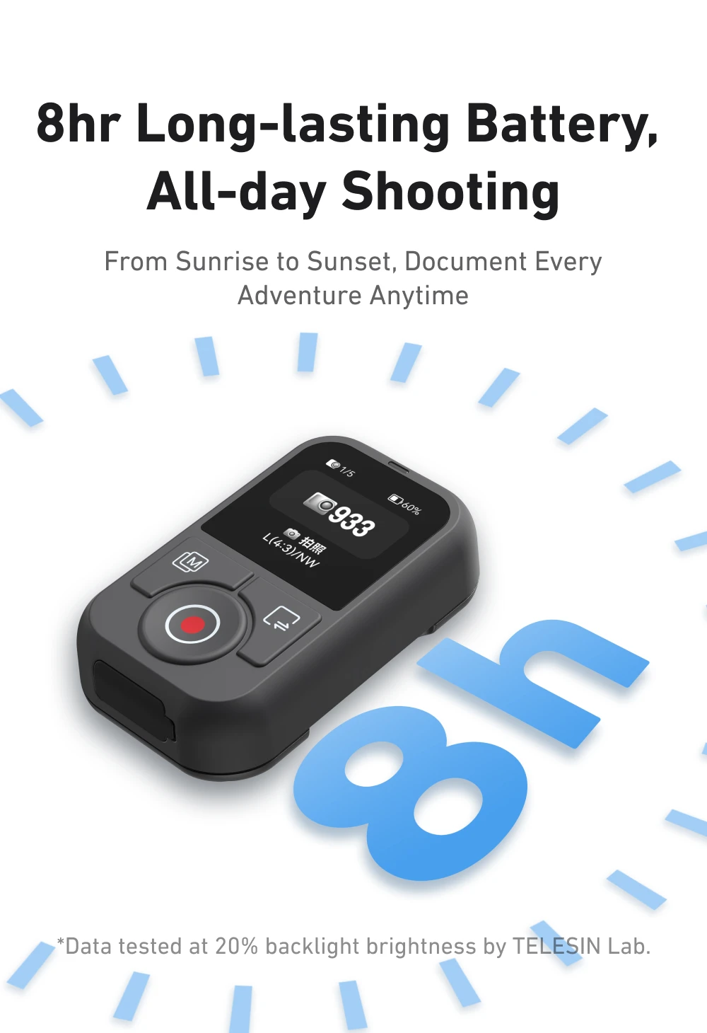 TELESIN 60M T13 Smart Bluetooth-kompatible Fernbedienung mit Handschlaufe und Bildschirmanzeige für DJI OSMO Action 6 5pro 4 OSMO 360 – Detail 10