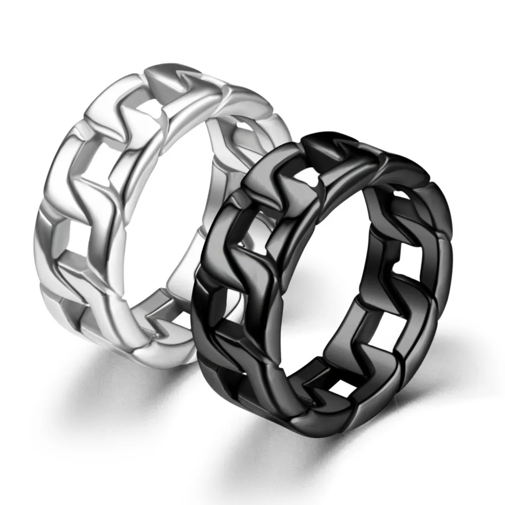 Megin D Stainless Steel Titanium Chains Weaven Hip Hop Punk Vintage Rings for Men Women Couple Friends Gift Fashion Jewelry Anel