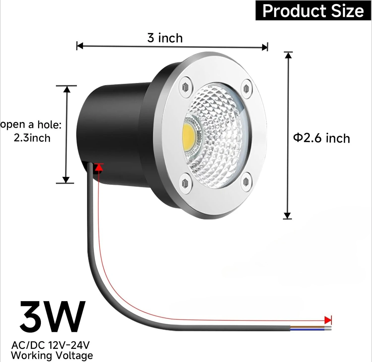 3W LED Low Voltage Landscape Lights Well Lights 12V-24V in Ground Lights IP67 Waterproof LED for Floor Driveway Deck Step Garden