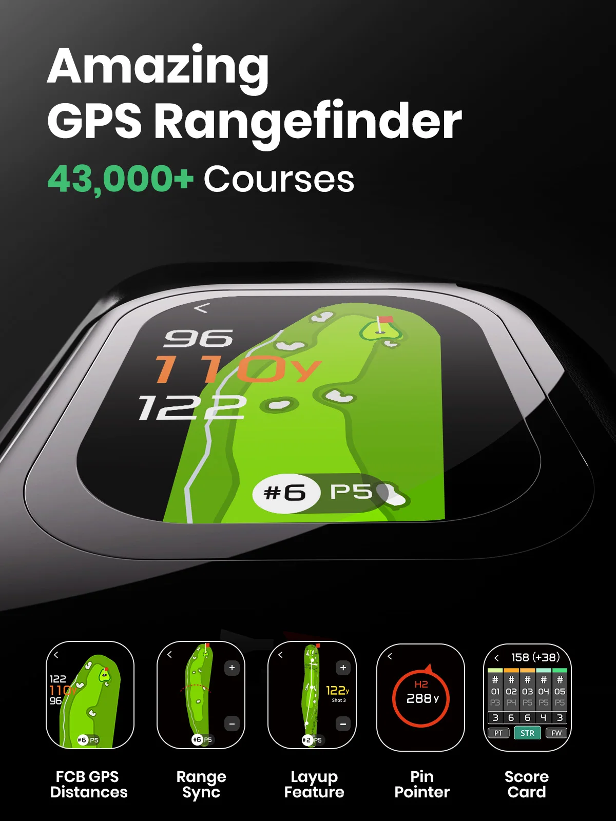 MILESEEY GenePro G1 Golf Rangefinder with Touchscreen & GPS, 43000+ Preloaded Courses, 1300 Yards Range finder , 600yd Flag-Lock