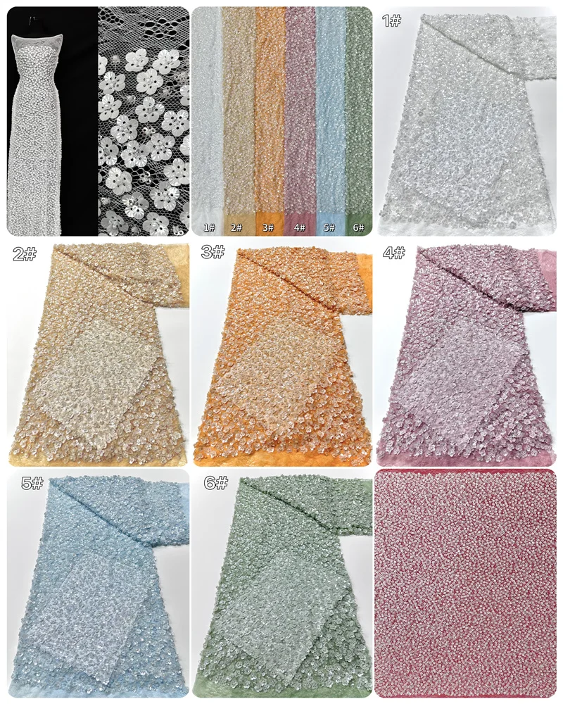 قماش دانتيل مطرز بالترتر الفرنسي الفاخر 2026 مادة نيجيرية أفريقية لفستان خياطة الزفاف