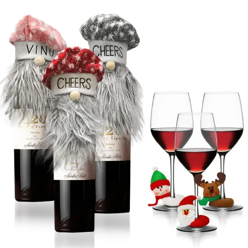 Snowman Wine Bottle Set, Pano festivo Eye-Catching Happy Demand, Decoração de Natal, Mais vendido