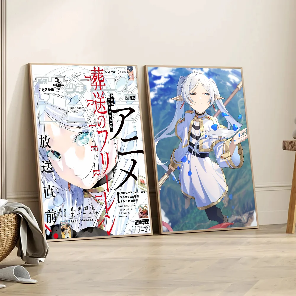 Frieren Anime Girl Poster Anime Posters Sticky Waterproof Paper Sticker Coffee House Bar Kawaii Room Decor