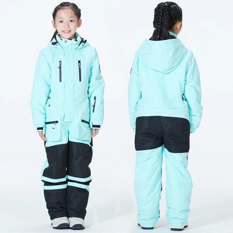 

New Children Ski Suit Outdoor Breathable Snowboarding Hooded Jacket Pants Sets Winter Warm Skiing One-Piece Overalls Clothing