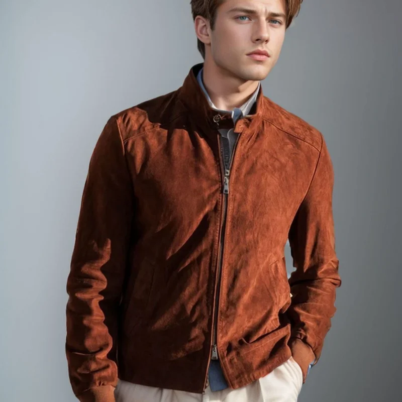 

2024Independent Station New Men's Casual Fashion Suede Solid Color Coat Men's Trench Coat