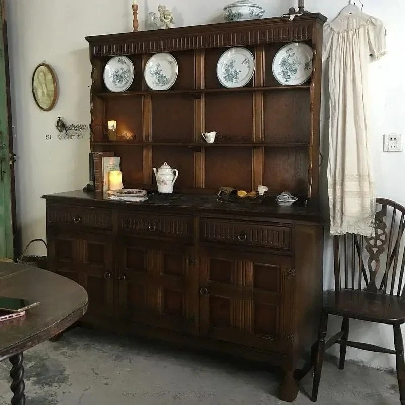 

Z1American retro dining side cabinet living room solid wood dishes display locker