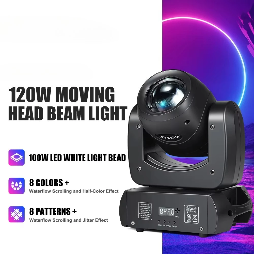DJ LED Professional Moving Head Stage Light with Strobe 8 Colors & Patterns 12-Channel DMX512 120W for Parties & Birthday Events