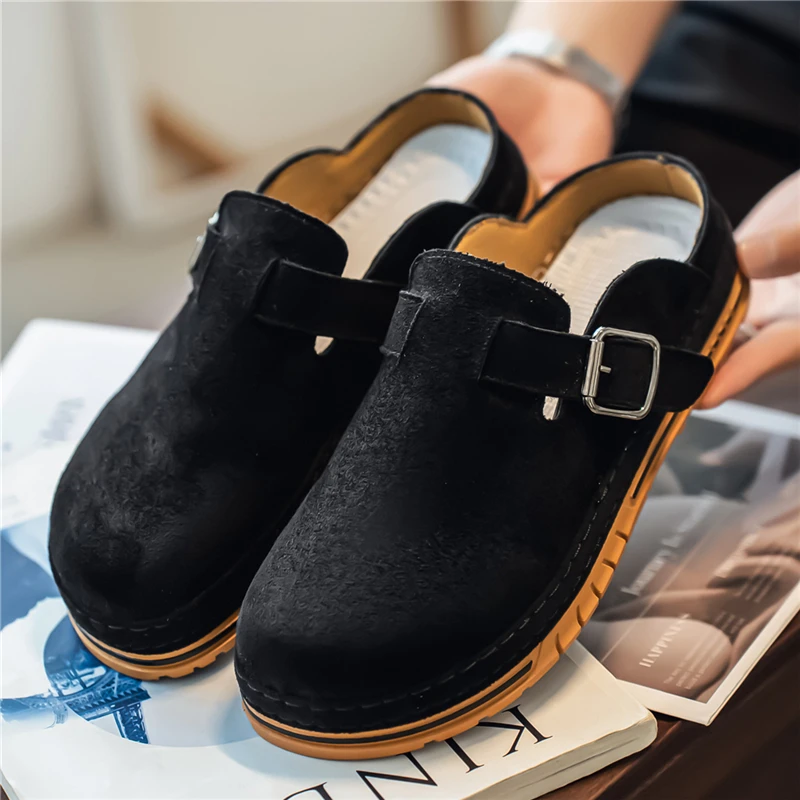 Backless Mules Men's Leather Mule Slippers Platform Open-back Loafers Casual Shoes for Man Slip On Flats Sneakers Slides Sandals