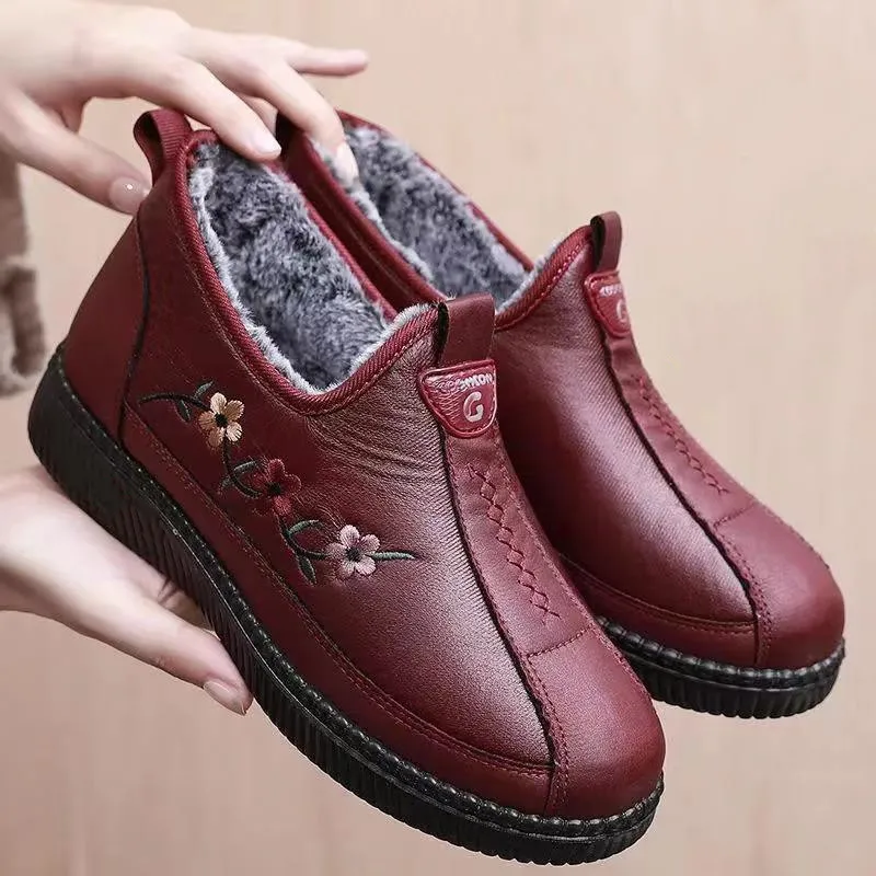 

2023 Fashion winter fashion women's casual shoes PU leather stitched women's boots Outdoor warm cotton women's cotton leather bo