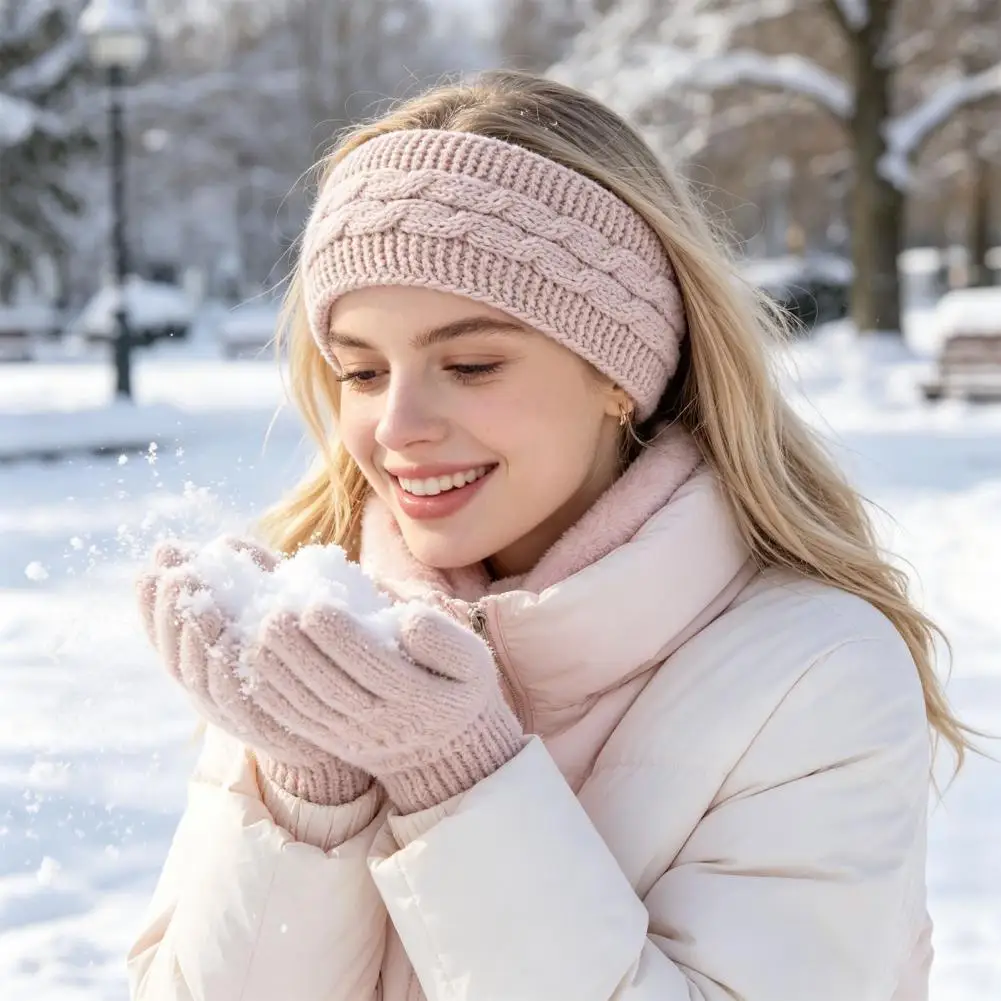 Winter Headbands for Women, Thickened Knitted Ear Warmers, Cold Weather Fleece Lined Hairband for Outdoor Skiing Yoga