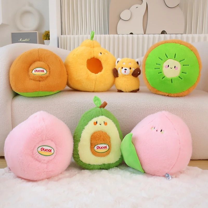 Fruit Combined Cartoon Animal Plush Pillow Stuffed Avocado Mouse Peach Sheep Orange Bear Kiwi Capybara Cushion Decor Kids Gift