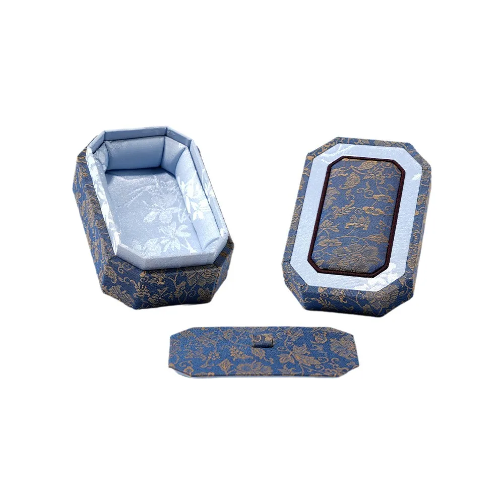 Fabric Brocade Jewelry Box Hard Shell Chinese Style Double Lid Jewelry Box Wear-Resistant Multiple Colors Bangle Storage Box