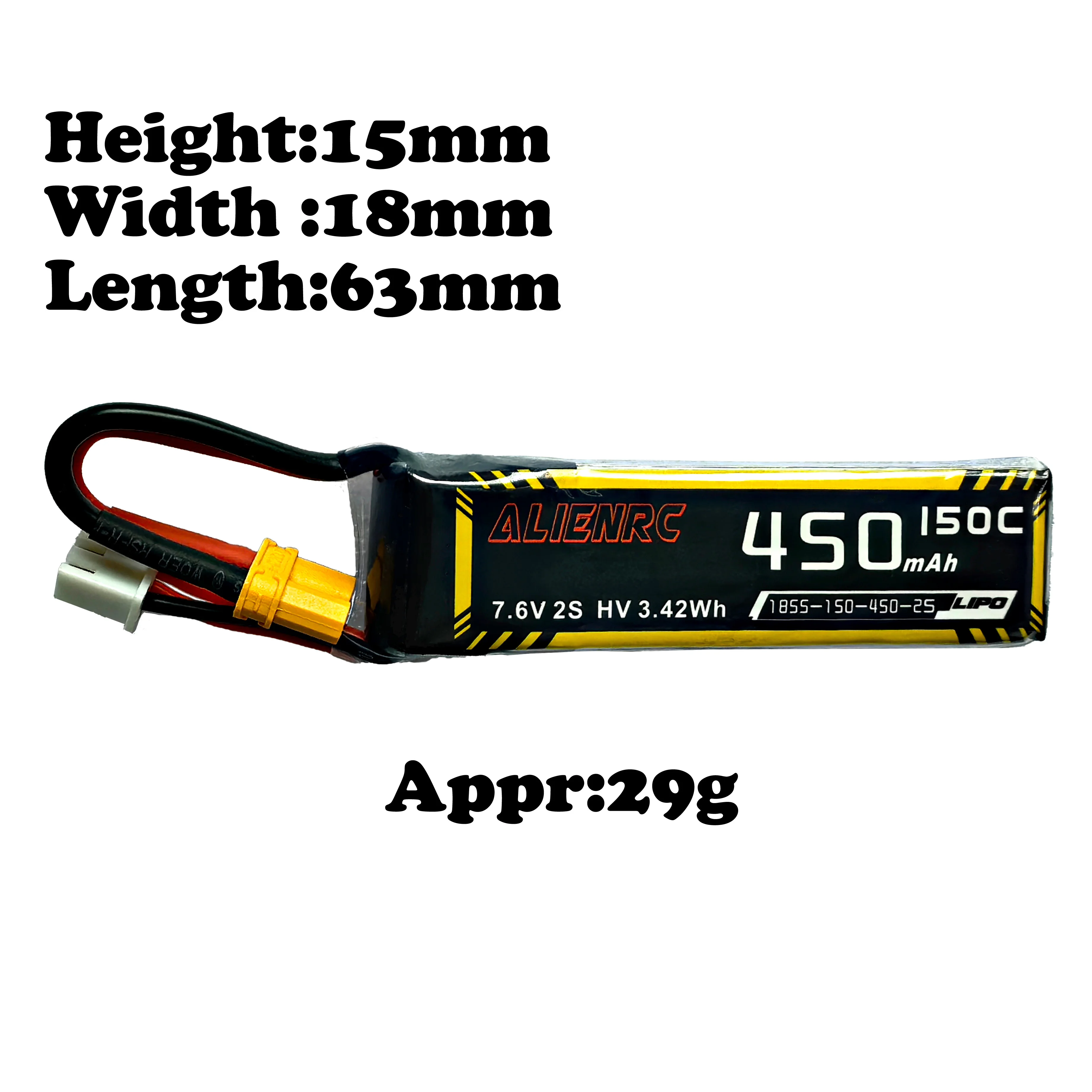 ALIENRC 150C 450mAh 2S 3S 4S XT30 LIHV for 65-85mm toothpick FPV for Tinyhawk/ Mobula fpv battery