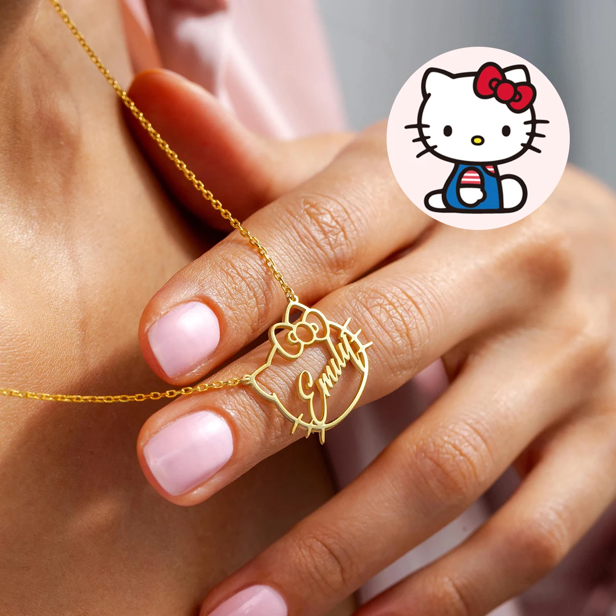 

Custom Hello Kitty Name Necklaces For Women Stainless Steel Customized Kitty White Pendant Necklace Personalized Jewelry Gift