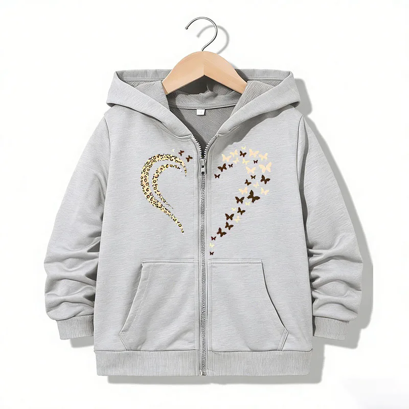 Modischer Reißverschluss-Hoodie mit Lustigem Herz- und Schmetterlingsmotiv, Y2k Zip-Up Sweatshirt für Jungen und Mädchen
