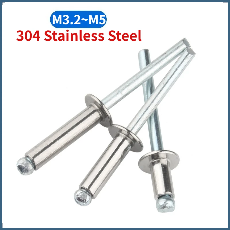 10~100pcs M3.2 M4 M5 304 Stainless Steel Semi-Steel Dome Round Pop Open Hollow Core Pulling Blind Dropper Self-plugging Rivet