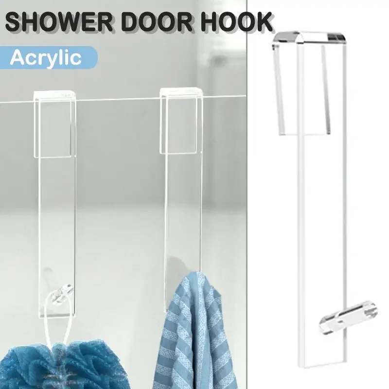 

Acrylic Bathroom Shower Door Hook Over Glass Door Shower Towel Rack Punch-Bathroom Bathrobe Hanger Transparent Towel Hooks