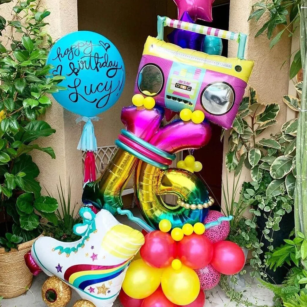 1/6Pcs Roller Skate Boom Box Balloons Disco Balloons for Back to the 90s Retro Hip Hop Themed Birthday Wedding Anniversary Decor