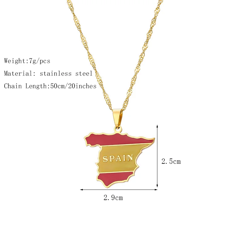 High-Quality Spain Map Pendant Necklace Unisex National Stainless Steel Patriotic Ethnic Style Festival Party Gift