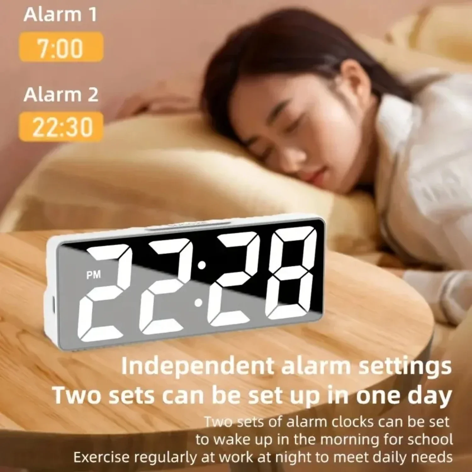 Newest Electronic Bedroom Digital Alarm Clock with Temperature Display, Adjustable Brightness, 12/24 Hours - Desktop Clock