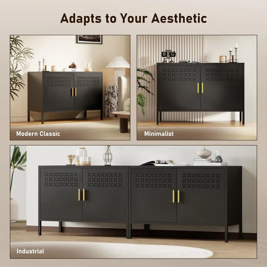 خزانة، خزانة تخزين معدنية مع بابين، إغلاق مغناطيسي، رف قابل للتعديل، حوامل تلفزيون، منضدة معدنية fo