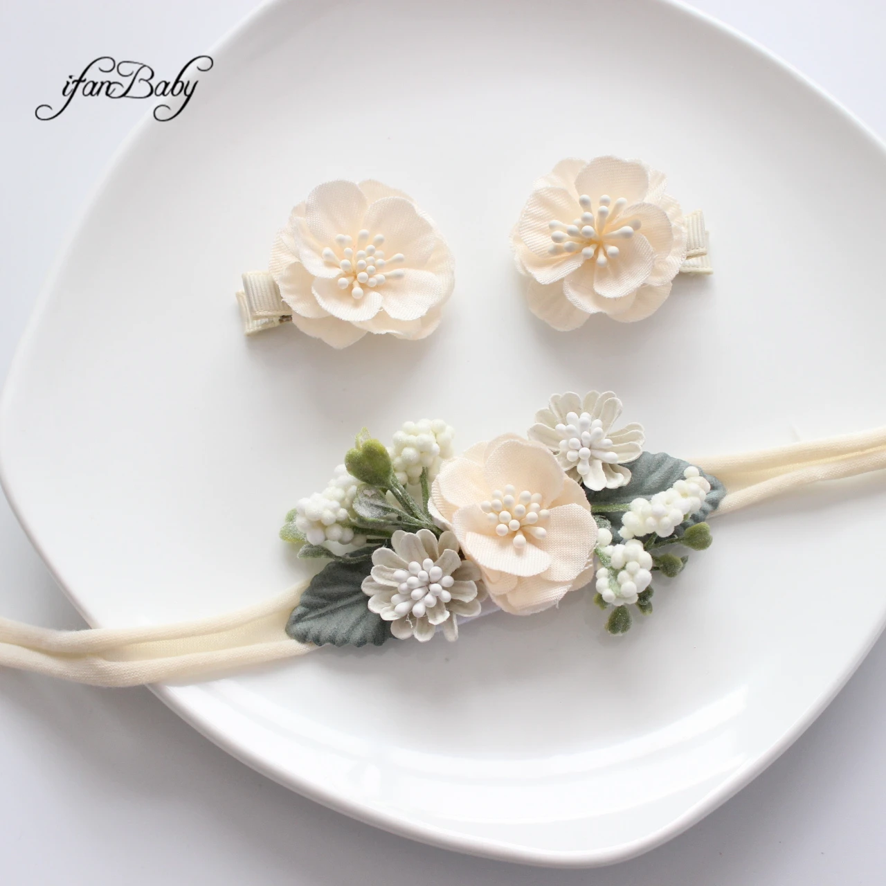 3PCS/Set Kids Women Vintage Rose Flower Headband With Floral Hair Clips