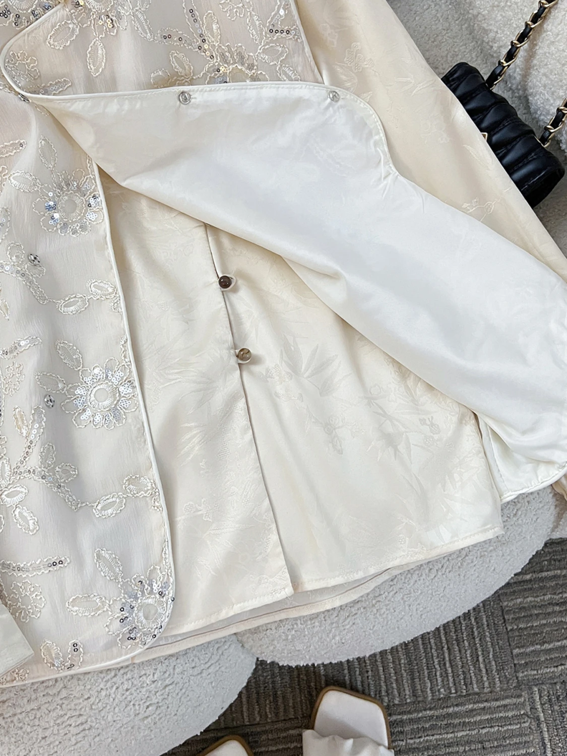 جديد الصينية Sle المطرزة رقيقة Svel الوقوف طوق سترة بال زر القرص العصرية العلوي مستقيم أنبوب pe ربيع 2025 #3