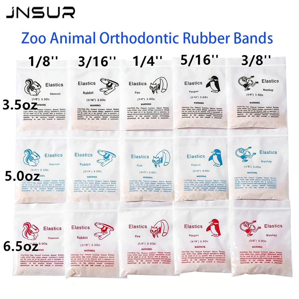 JNSUR Dental Elastics Orthodontic Rubber Bands Teeth Correction Clear Traction Rubber Bands Zoo Animal Orthodontic Rubber Band