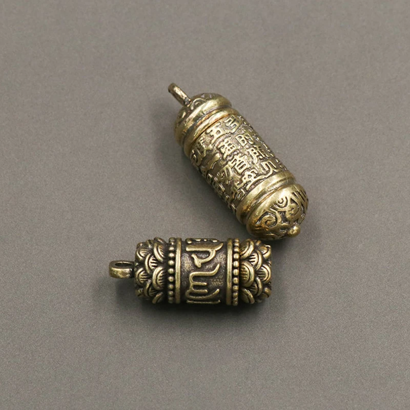 Hohlmessing Buddha-Flasche Sutra-Zylinder Anhänger Schlüsselanhänger Halskette Schmuck Handgefertigte Vintage Pillendose Behälter Flasche Schlüsselanhänger