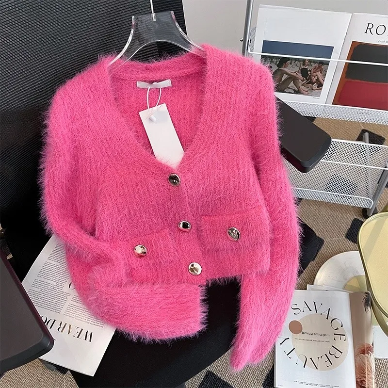 thiened-ort-knitted-sweater-v-ne-fake-mink-long-sve-women's-autumn-winter-new-sle-outerwear-cardigan-top