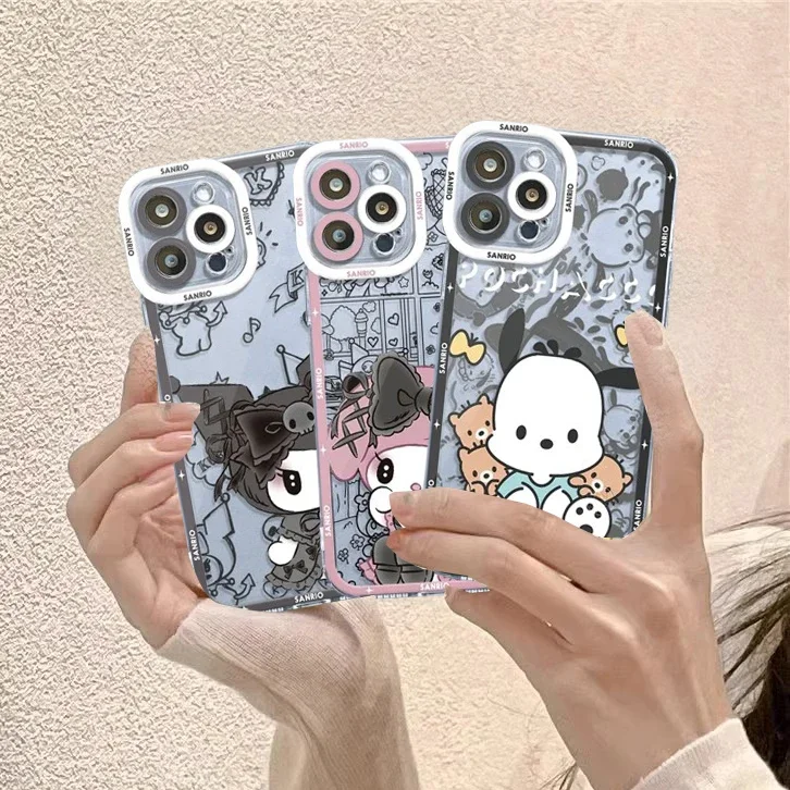 Sanrio Hello Kitty Kuromi Cinnamoroll Case For iphone 15 Pro Max 16 11 14 13 12 Mini 7 8 Plus X XS cover Silicone Couqe  Clear