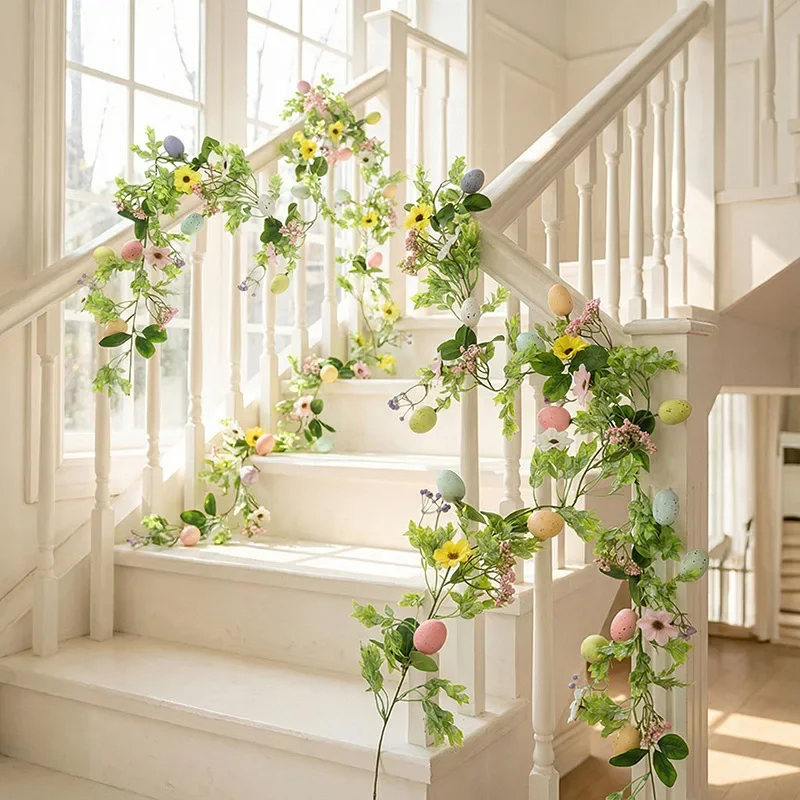 A Top Quality 175cm Artificial Easter Egg Rattan Vine Ornament for Staircase Table Fireplace Decor