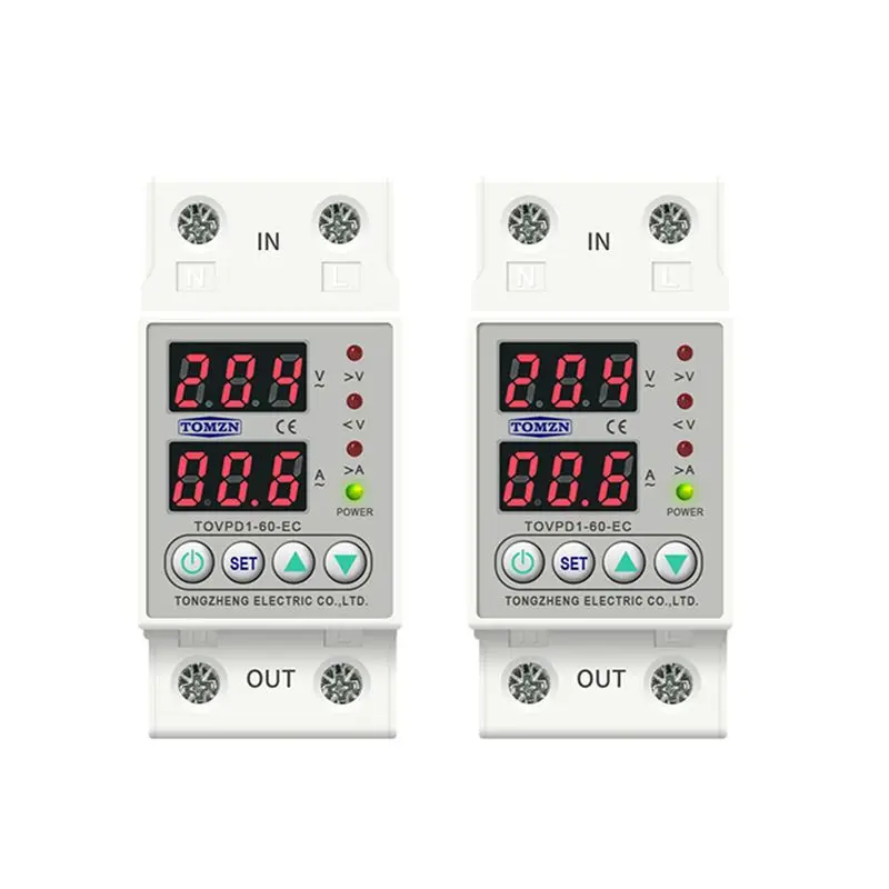 A02M-2X Din Rail Dual Display Adjustable Over Voltage Current And Under Voltage Protective Device Relay 60A 220V 230V